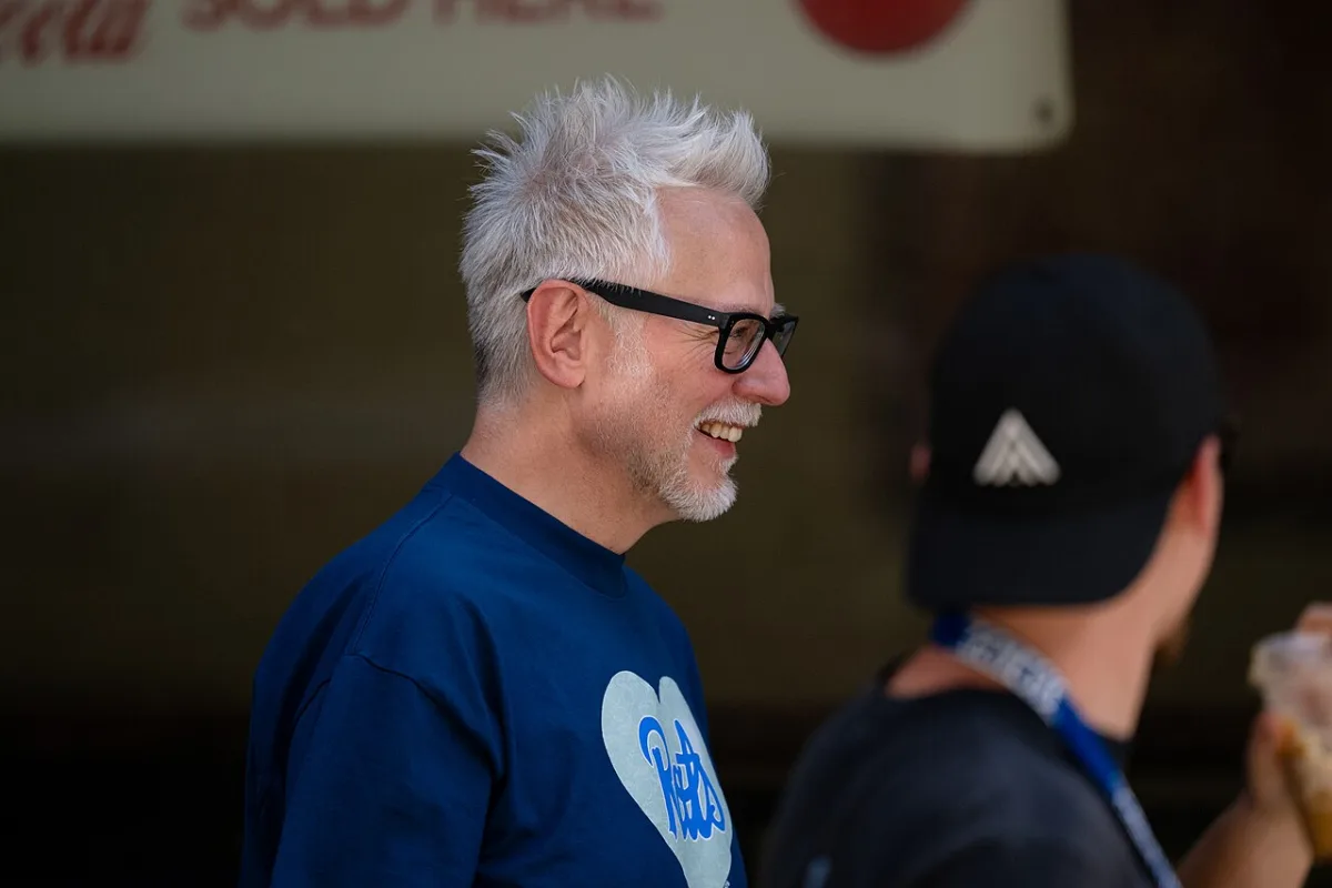 James Gunn looking at something during Superman 2025 filming